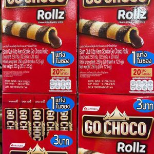 Bánh quế xốp kem socola Go Choco Rollz - Hộp 250g (20 thanh * 12,5g)
