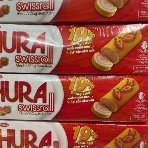 Bánh trứng cuộn kem Hura vị dâu - Hộp 180g (10 gói)